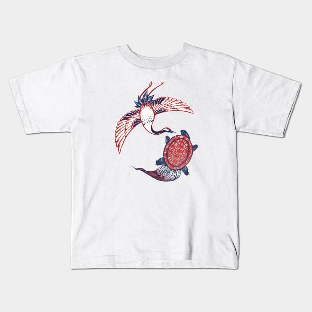 Tsuru-Kame (鶴亀) Kids T-Shirt by akaneyabushita